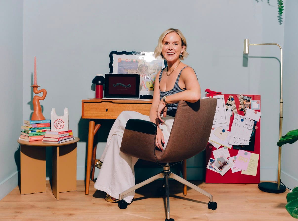 Lauren Spearman at her desk, the Careering site open on her laptop